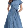 41wBjFK59uL.jpg Denim Shirt Dress for Women's Casual Button Down Short Sleeves Belted Jean Midi Dress 2025 Trendy Outfits