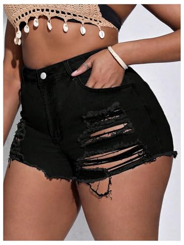 41wC8WQCJpL.jpg Women's Plus Size Ripped Denim Shorts Casual Summer High Waisted Skinny Jean Shorts