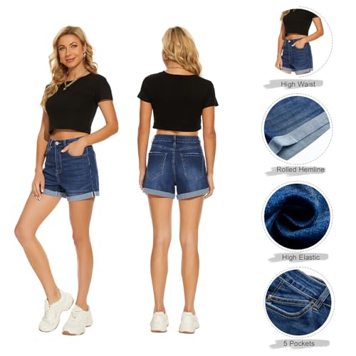 41wPoAOELL.jpg Women Denim Shorts High Rise Trendy Stretch Frayed Summer Casual Jean Shorts