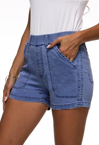 41wSIjc21KL.jpg Womens Jean Shorts High Waisted Summer Cotton Stretchy Casual Pull On Beach Elastic Waist Denim Shorts with Pockets