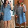 41x4gHELgxL.jpg Womens Denim Shirt Dress Summer Collared V Neck Mini Casual Jean Dresses with Pockets