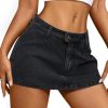 41x7L0NVleL.jpg Denim Mini Skirt for Women Low Waisted Jean Micro Skort with Shorts Stretch Casual Jean Skirt