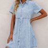 41x8qs872CL.jpg Denim Dress for Women Babydoll Tiered Short Sleeve Button Down Jean Shirt Dresses