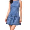 41xlToxYPWL.jpg Women's Sleeveless Bodycon Mini Denim Dress Boat Neck Stretchy Flare Jean Dresses
