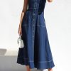 41y97bDrirL.jpg Women's Summer Adjustable Strap Sleeveless Midi Denim Dress Button Down A-Line Swing Flowy Jean Dress