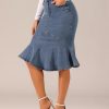 41yHS-KGL.jpg Denim Jean Skirt for Women's High Waist Bodycon Ruffles Fishtail Skirts