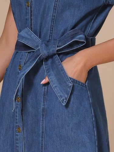 41yKze3WxkL.jpg Denim Shirt Dress for Women's Casual Button Down Short Sleeves Belted Jean Midi Dress 2025 Trendy Outfits