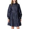 41yMNpWzlL.jpg Women's Fit and Flare Denim Chambray Long-Sleeve Tiered Shirtdress