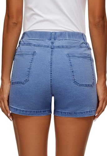 41yl6-vqDTL.jpg Womens Jean Shorts High Waisted Summer Cotton Stretchy Casual Pull On Beach Elastic Waist Denim Shorts with Pockets