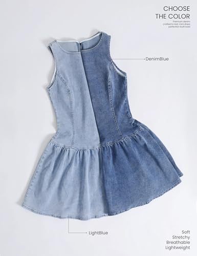 41yv8LpAn9L.jpg Women's Sleeveless Bodycon Mini Denim Dress Boat Neck Stretchy Flare Jean Dresses