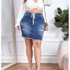 41yvj1s0c3L.jpg Women's Plus Size Denim Skirt High Waisted Elastic Drawstring Waist Raw Hem Ripped Vintage Short Jean Skirt