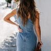 41z3RmrLoTL.jpg Womens Denim Dress Sexy Sleeveless Split Bodycon Mini Tube Jeans Short Dresses