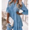 41z5DcwIK-L.jpg Women's Button Down Denim Dress Casual V Neck Ruffle Short Sleeve A Line Swing Babydoll Denim Shirt Tunic Dress