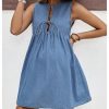 41zCnIwbSL.jpg Women's Maternity Dresses Sleeveless Jean Sundresses Tie Front Flowy Short Denim Dress