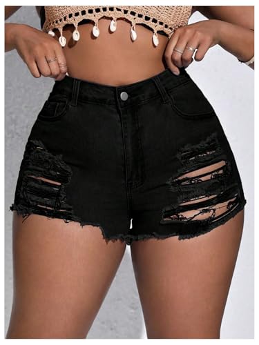 41zJkC7Fu2L.jpg Women's Plus Size Ripped Denim Shorts Casual Summer High Waisted Skinny Jean Shorts