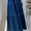 41zW7HWTVFL.jpg Women's Spring High Elastic Waist Tiered Denim Skirt Summer A-Line Maxi Long Jean Skirt