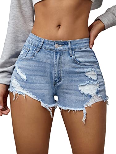 51-1F5KQsiL.jpg Women's Ripped Distressed Skinny Denim Shorts
