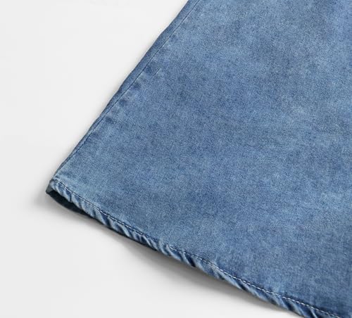 Womens Denim Dress Lapel Short Sleeve Frayed Hem Jean Dresses Oversized Button Down A Line Shirt Dress