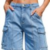 51442T5R4L.jpg Bermuda Cargo Denim Shorts for Women Knee Length 6 Pockets Elastic Waist Long Jorts for Summer Casual