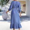 517BoNPg2SL.jpg Women's Maxi Denim Dress with Pockets V Neck Jean Dresses Elbow Sleeve Elastic Waist Tiered Casual Fall Outfits 2025