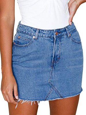 Women's Stretch Jean Skirt Fringed Slim Fit Denim Bodycon Mini Skirt
