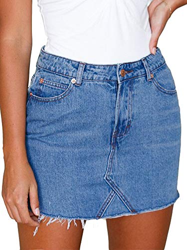 517zVBQS7YL.jpg Women's Stretch Jean Skirt Fringed Slim Fit Denim Bodycon Mini Skirt