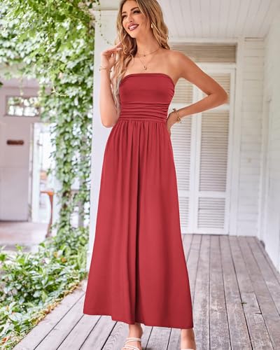 518MRCcO3EL.jpg Women Strapless Casual Loose Ruched Long Maxi Dress with Pockets