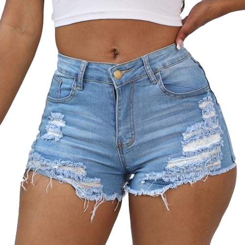 518dWnSslyL.jpg Women Jean Short Ripped Hot Shorts Comfy Stretchy Women Fringed Denim Shorts