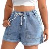 519kVnRGb7L.jpg Women's Plus Size Drawstring Elastic Waist Denim Shorts Straight Leg Casual Summer Short Jeans