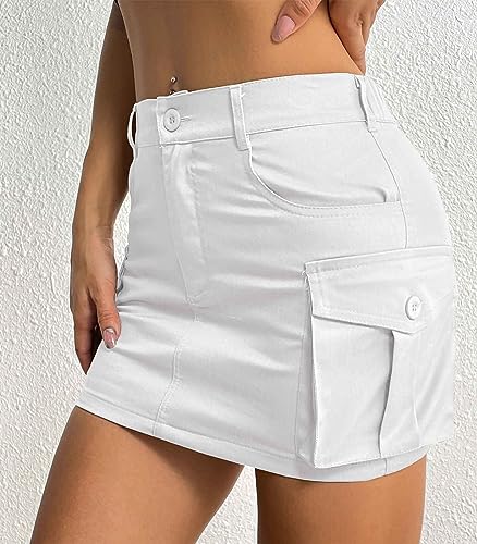 51AKtURJpPL.jpg Womens Mini Cargo Skirts Y2k Denim Skirt with Pockets Low Waist Button Jean Skirts for Women