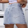 51AMnKNTnrL.jpg Denim Skirt Women Mini Low Waist Stretchy Raw Hem Jean Skirt with Pockets