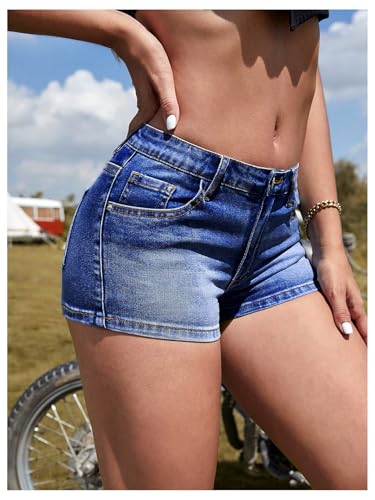 51AdCuDCO4L.jpg Women's Low Waist Stretchy Mini Jean Shorts Straight Leg Skinny Denim Shorts