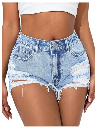 51BACxg0DTL.jpg Women's Denim Shorts High Waisted Ripped Distressed Casual Jean Shorts with Pockets