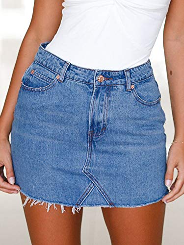51BeVp6gQ3L.jpg Women's Stretch Jean Skirt Fringed Slim Fit Denim Bodycon Mini Skirt