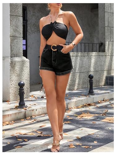 Women's Casual Roll Up Hem Jean Shorts Straight Leg High Waist Zipper Denim Shorts
