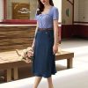 51EQFSH4nfL.jpg Women's Denim Skirts Vintage Elastic High Waist A-Line Long Maxi Jean Skirts with Pockets
