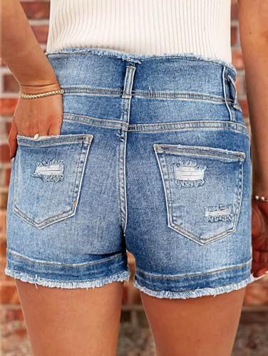 51EkP4G6kgL.jpg Women's Jean Shorts Stretchy Mid Waist Straight Leg Raw Hem Tummy Control Denim Shorts