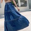 51F98uyXcCL.jpg Women's Spring High Elastic Waist Tiered Denim Skirt Summer A-Line Maxi Long Jean Skirt