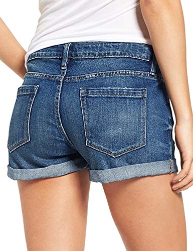 Women's High Waisted Rolled Hem Distressed Jeans Ripped Denim Shorts