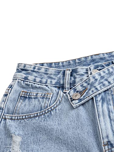 51GT-iYwf0L.jpg Women's Casual High Waist Raw Hem Ripped Denim Jean Shorts with Pocket
