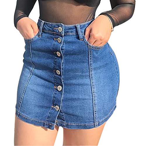 51GvyLQ7pML.jpg Women's Button Down Front Denim Short Skirt with Side Pocket