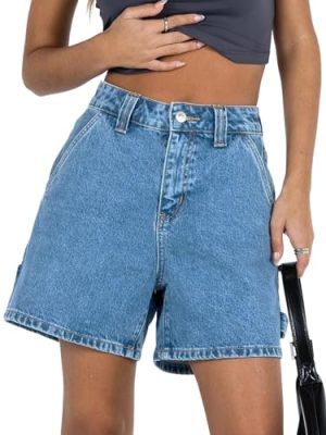 51HV9IuGvgL.jpg Womens High Waisted Boxy Denim Shorts Summer 2025 Casual Button Down Baggy Jean Shorts with Pockets