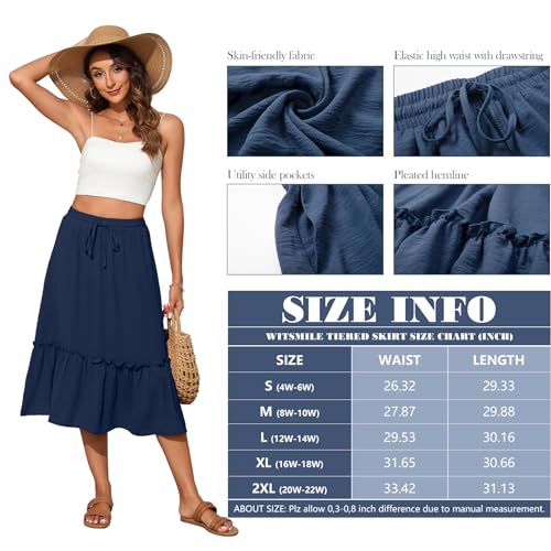 51HbuMXvMRL.jpg High Waist Tiered Skirts for Women Flowy Skirts for Women Below Knee with Pockets 2025 Fashion Trendy