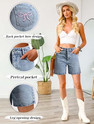 51IFbHjsaWL.jpg Women Bermuda Denim Shorts - High Waisted Baggy Denim Jorts Loose Fit Wide Leg Jean Shorts with Pockets