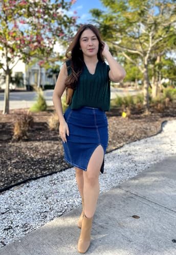 51JmdriWThL.jpg Women’s Denim Pencil Skirt High Waisted Knee Length Side Split Hem Stretch Jean Skirts for Women