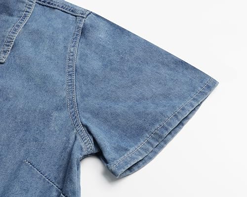 Womens Denim Dress Lapel Short Sleeve Frayed Hem Jean Dresses Oversized Button Down A Line Shirt Dress