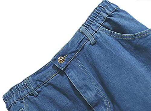 51KF3Gcq6FL.jpg Women's Summer Casual Elastic Waist Pockets Work Midi Denim A Line Skirt