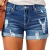 Women's High Waisted Rolled Hem Distressed Jeans Ripped Denim Shorts