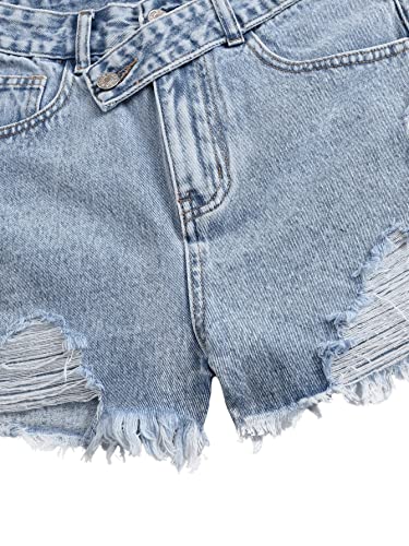 51LCFyIGYAL.jpg Women's Casual High Waist Raw Hem Ripped Denim Jean Shorts with Pocket