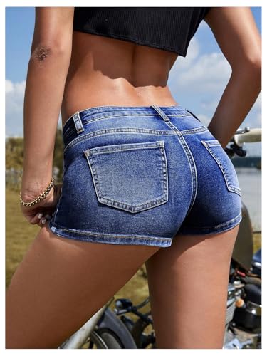 51LjcQNrnRL.jpg Women's Low Waist Stretchy Mini Jean Shorts Straight Leg Skinny Denim Shorts